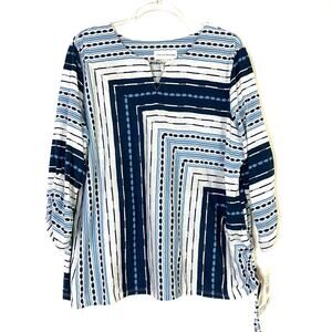 Alfred Dunner | Blue Stripe 3/4 Sleeve Blouse Cinched NWT Womens XL